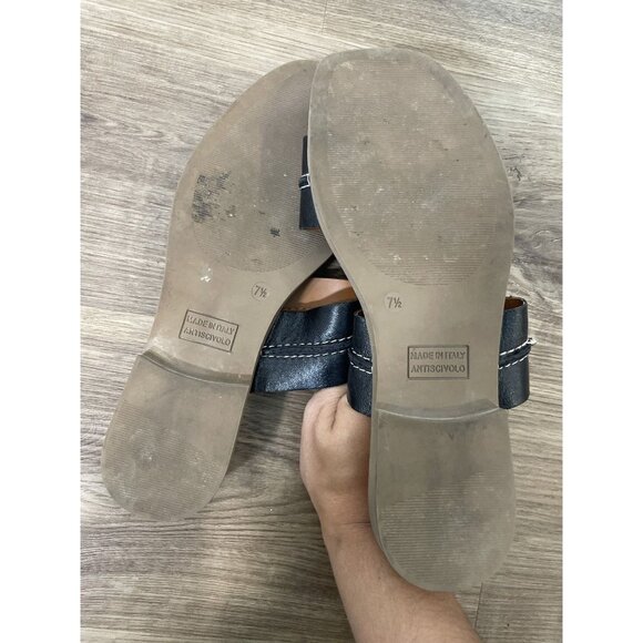 Coach & Four Women's Black Leather Sandals Size 7.5 Made in Italy Minimalist - Picture 3 of 5